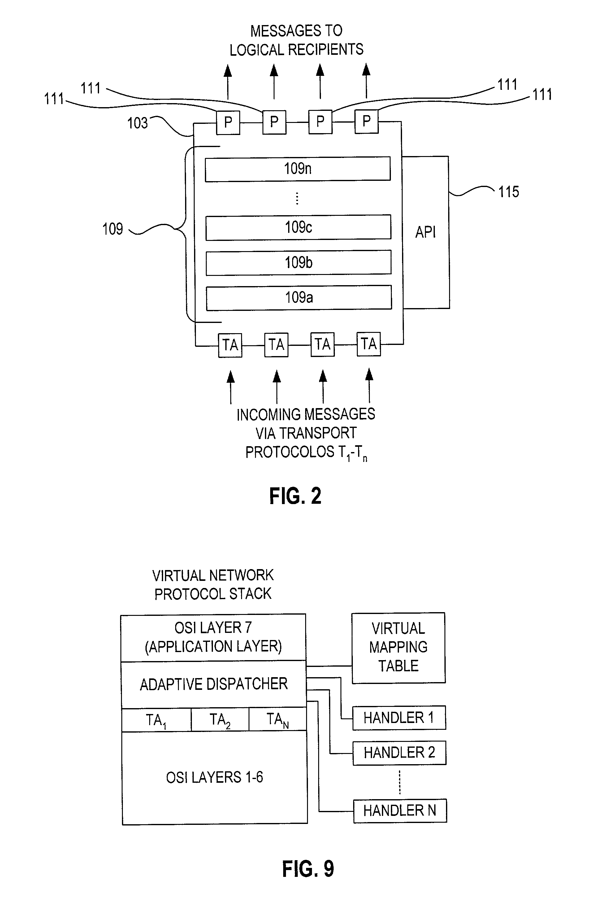 Virtual network with adaptive dispatcher