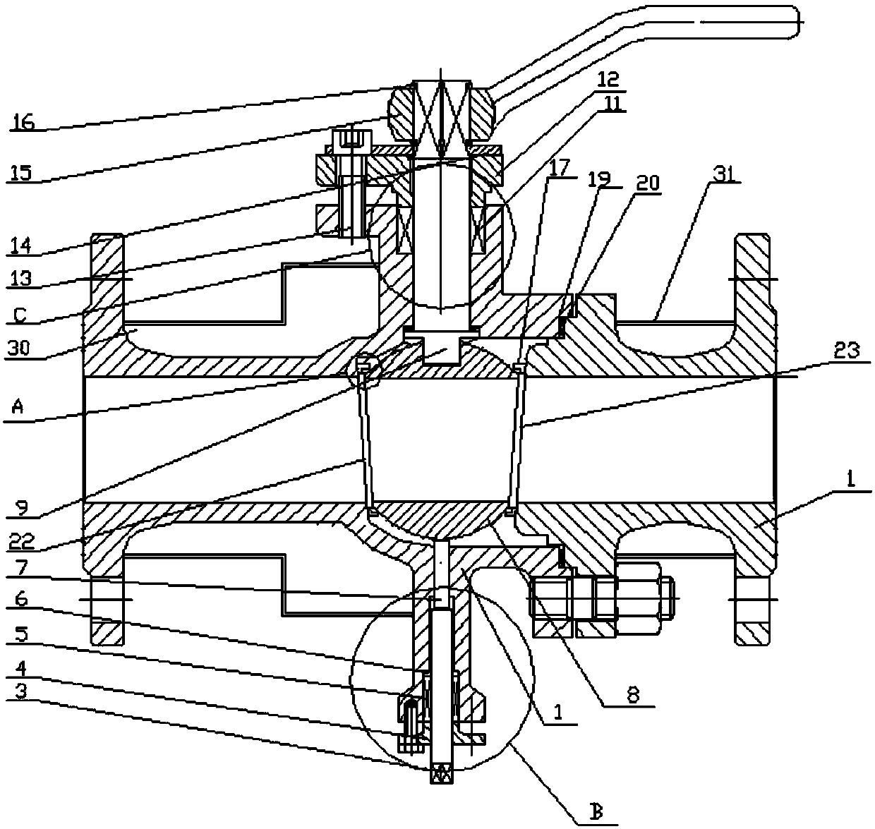 Two-piece type soft sealing and jacket heat preserving wedge type ball valve