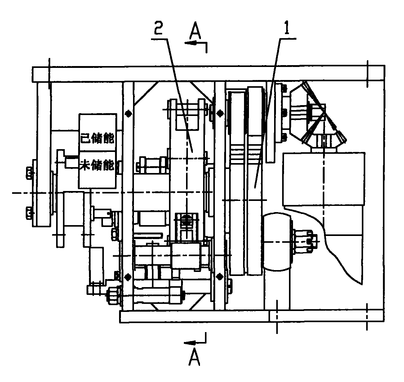 Energy storing part and switching-off and switching-on part combining device and method of spring operating mechanism