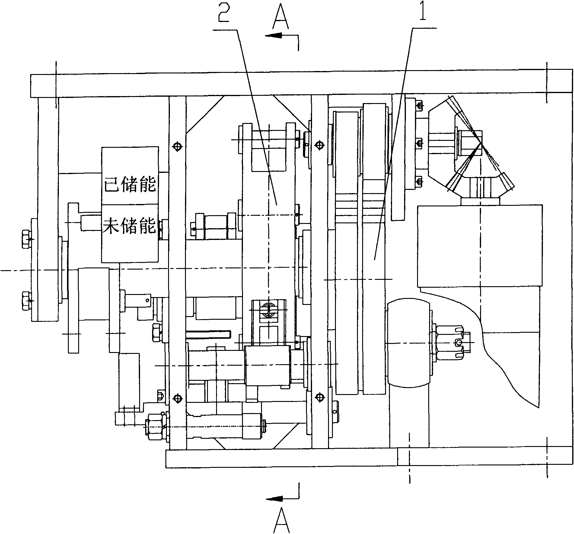 Energy storing part and switching-off and switching-on part combining device and method of spring operating mechanism