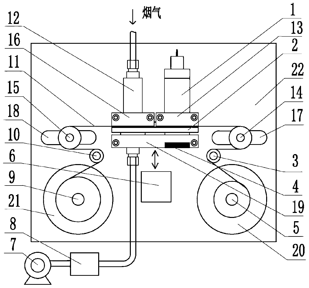 Filter paper belt transmission device and method for improving [Beta]-ray detection accuracy of flue gas particulate matters