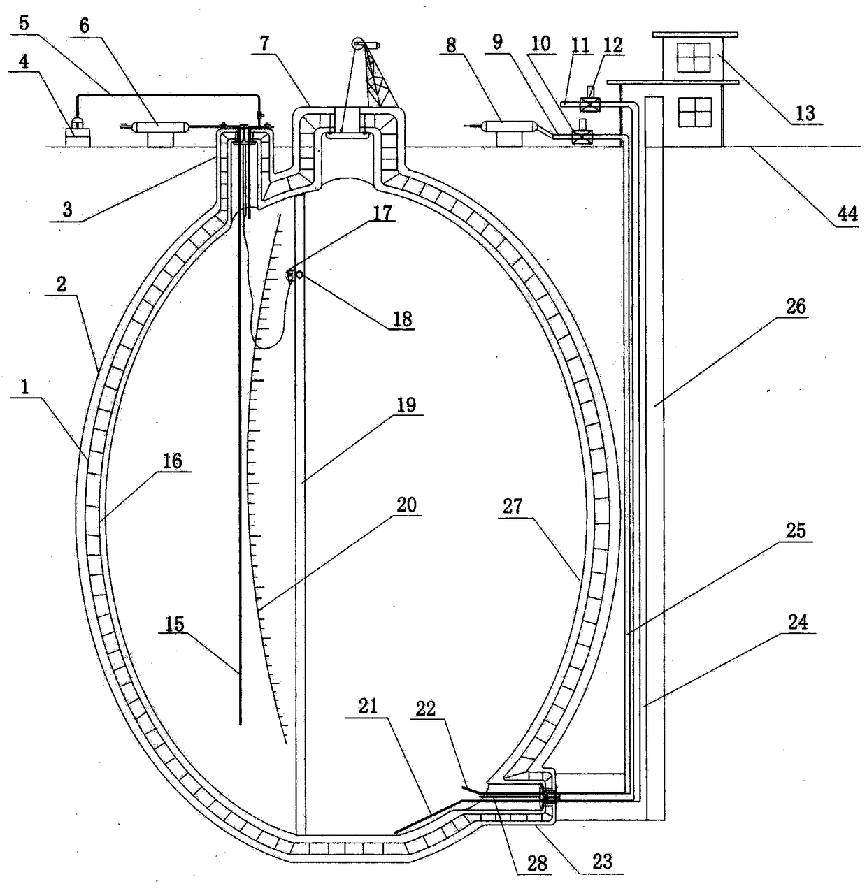 Large underground fuel gas storage device