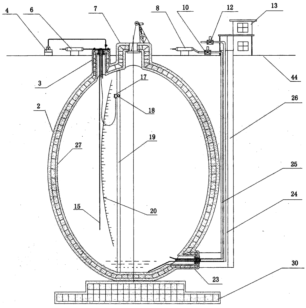 Large underground fuel gas storage device