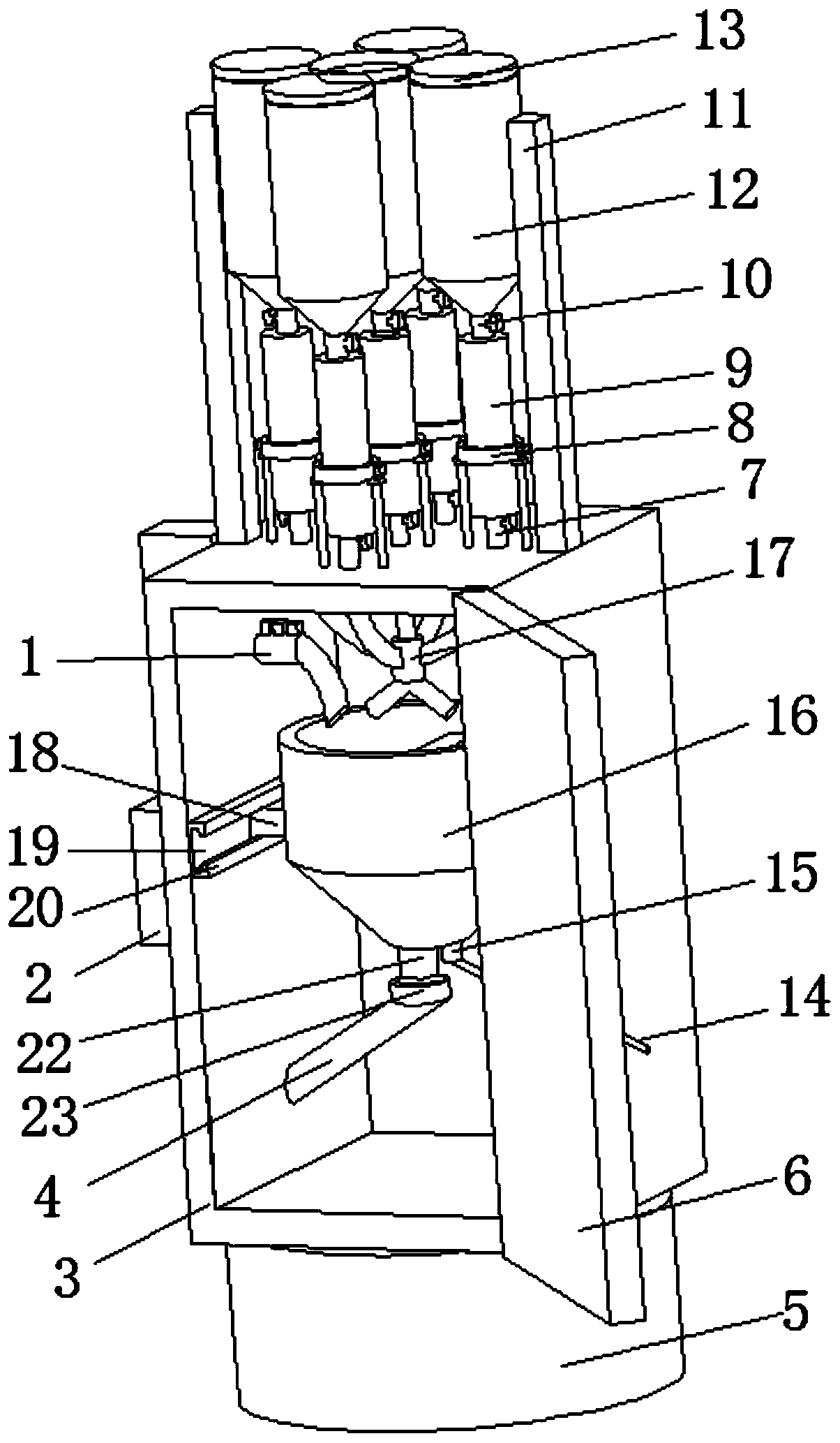 A material preprocessing machine capable of automatic proportioning and mixing