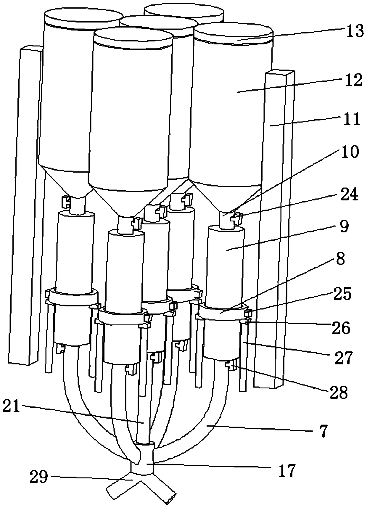 A material preprocessing machine capable of automatic proportioning and mixing