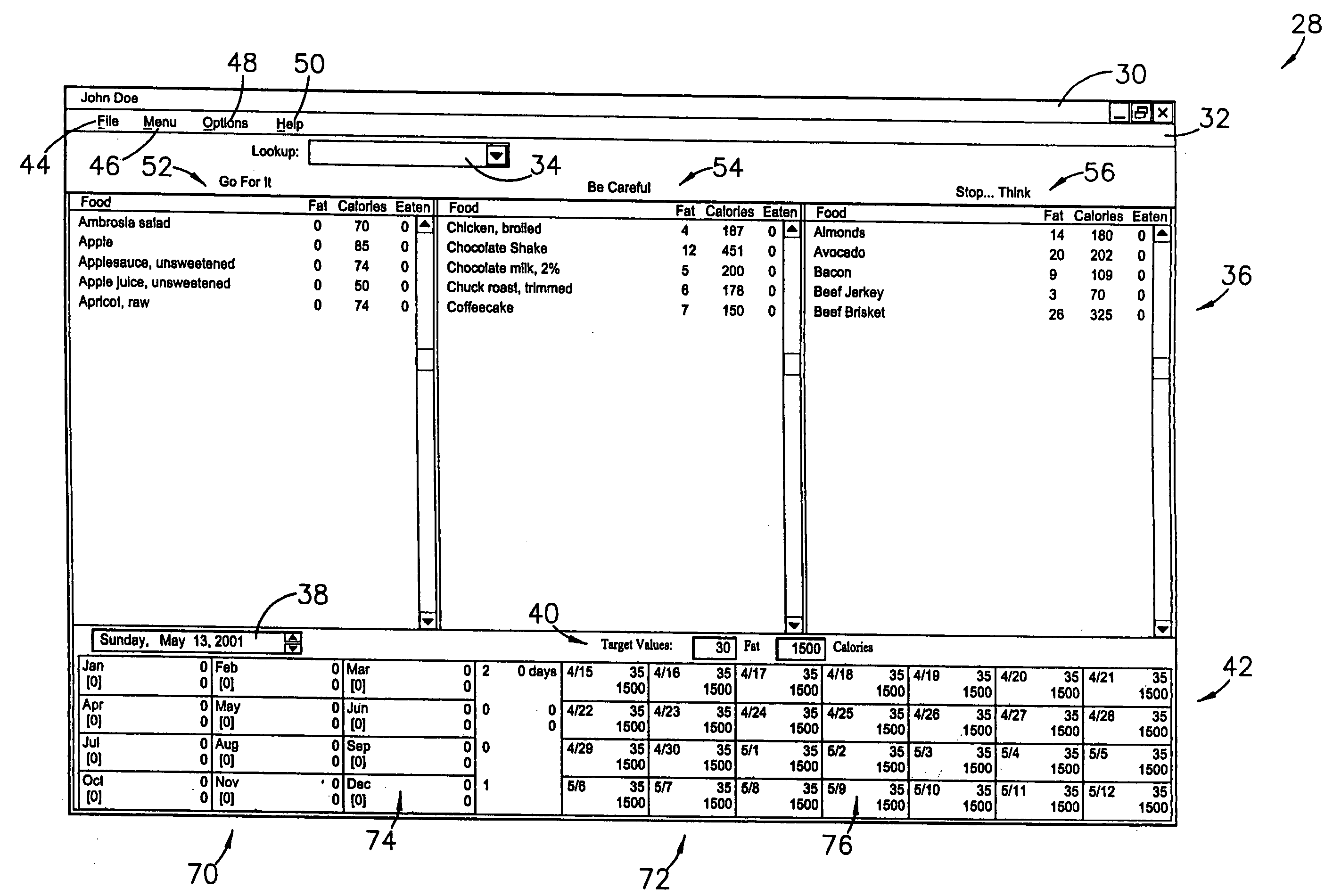 Computer program, method, and system for monitoring nutrition content of consumables and for facilitating menu planning