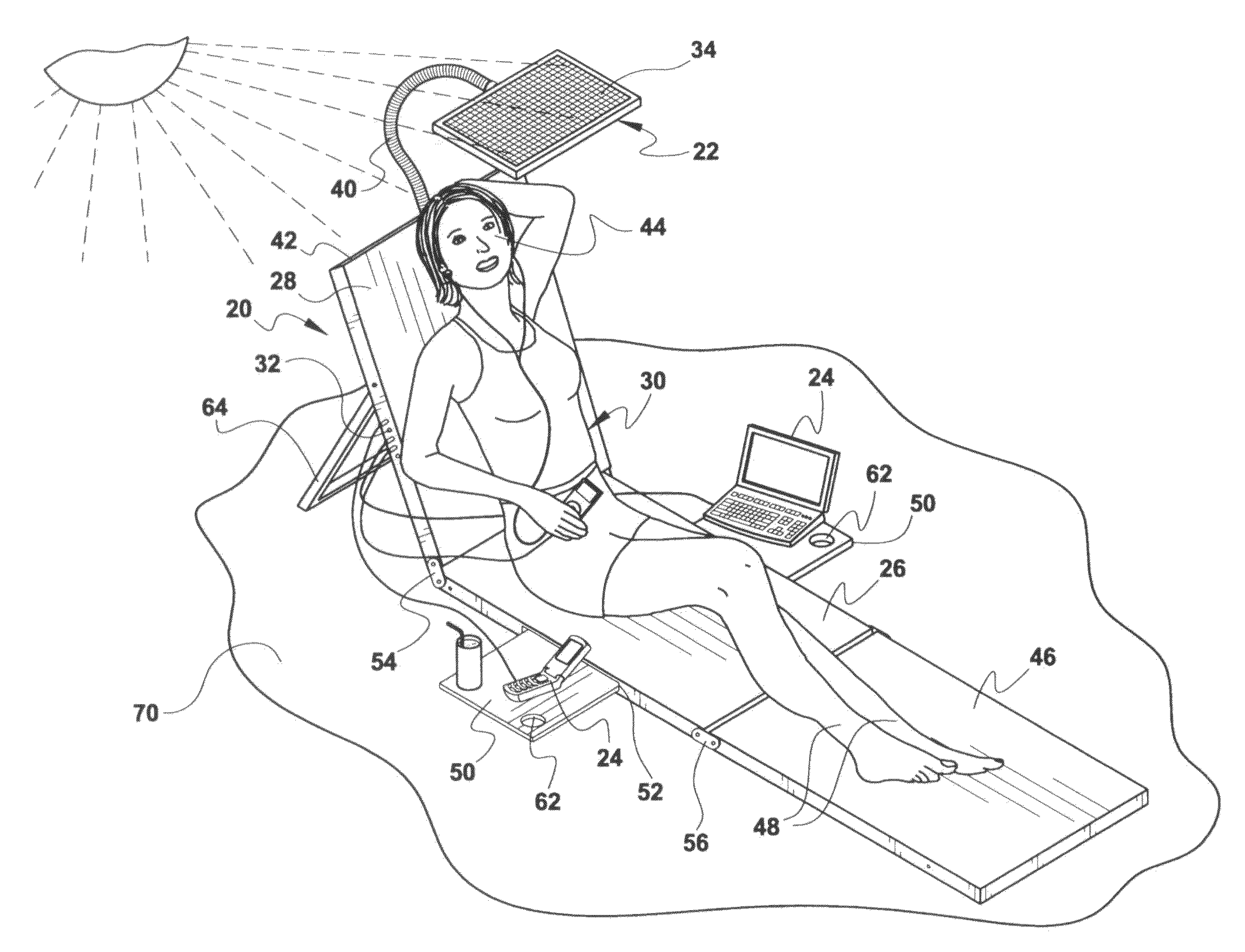 Chair provision with an apparatus for converting solar energy to power electrical devices