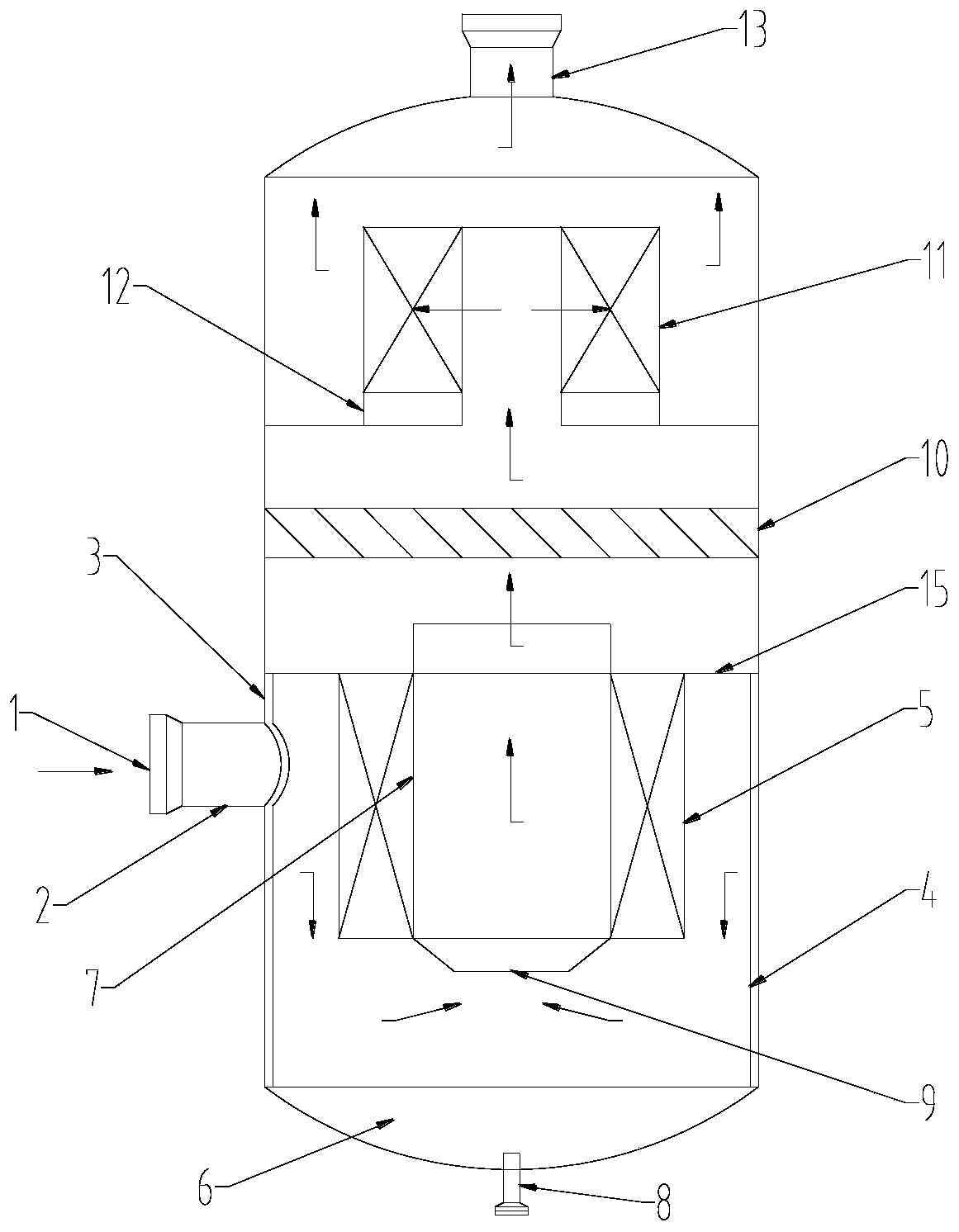 Gas-liquid separation device for de-foaming gas