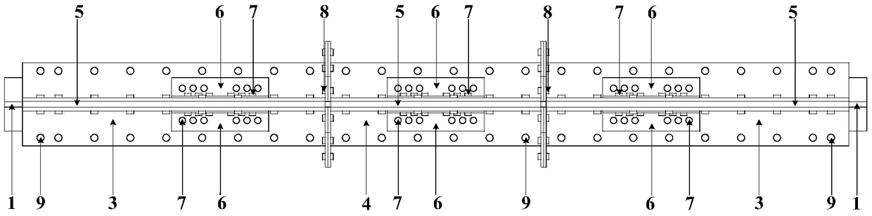 Fully assembled segmented anti-buckling supporting member with crossed cores capable of being directly replaced