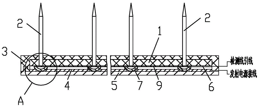 A kind of negative ion emitting pin row assembly with detection line