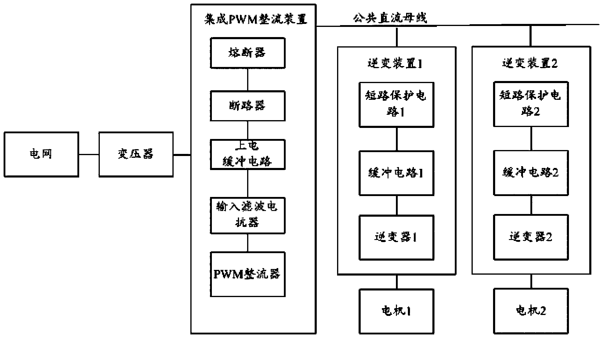 Multi-motor-driving frequency-converting energy-saving device based on common DC bus and pumping unit