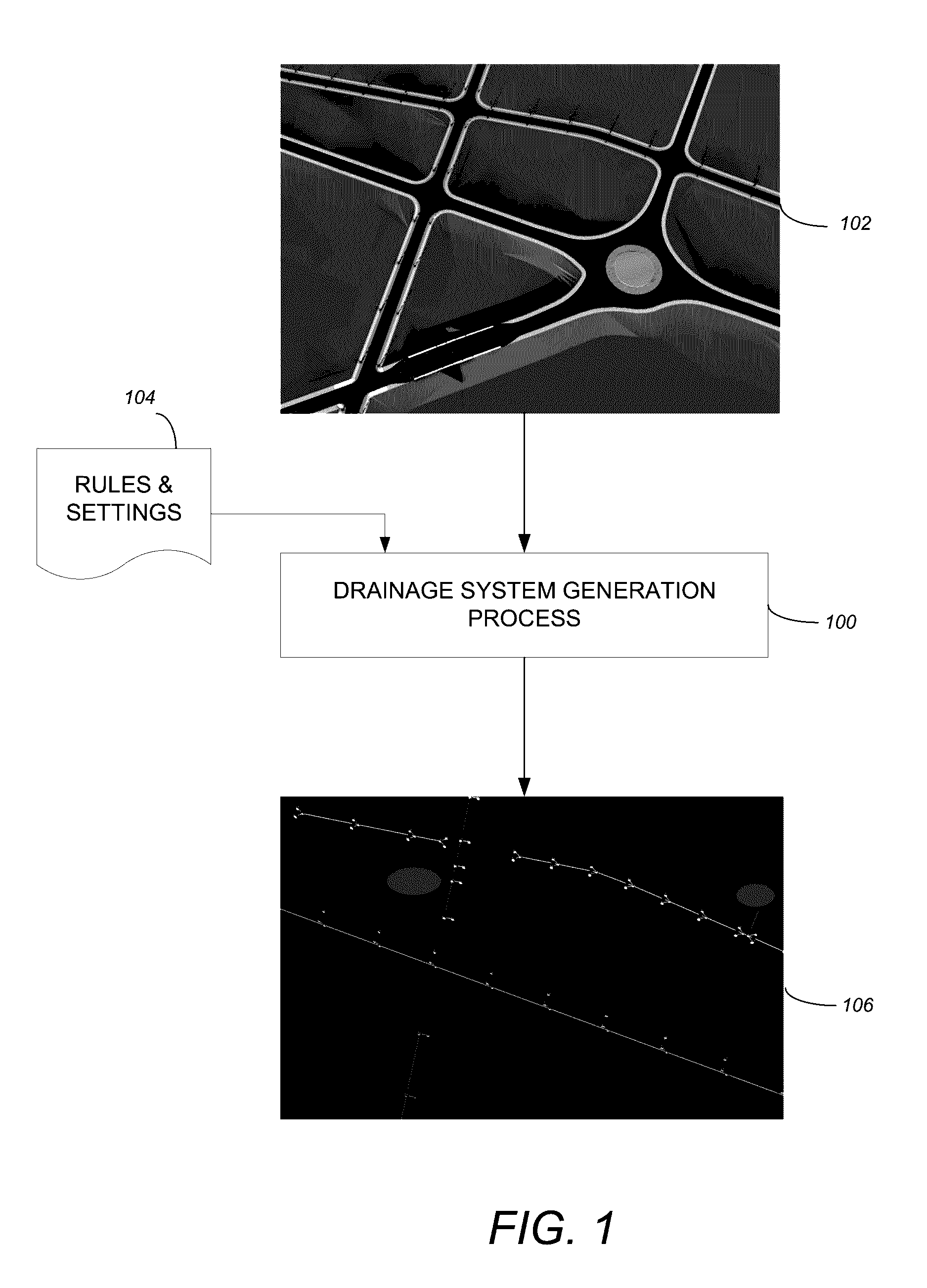 Method and apparatus for automatically creating a drainage system along a road network in a building information model (BIM) computer aided design (CAD) three-dimensional (3D) model