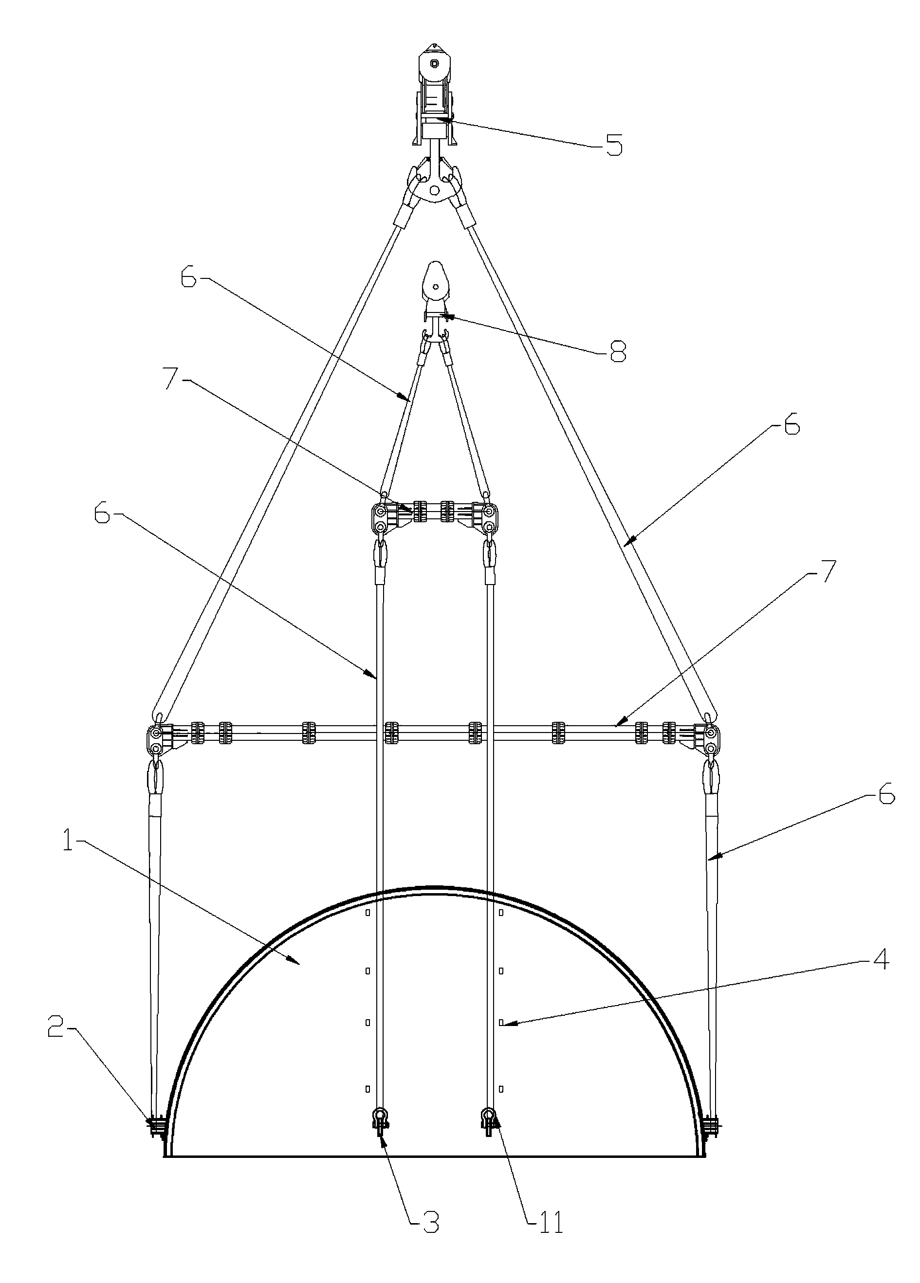 Overturning and lifting method for major-diameter superheavy end socket