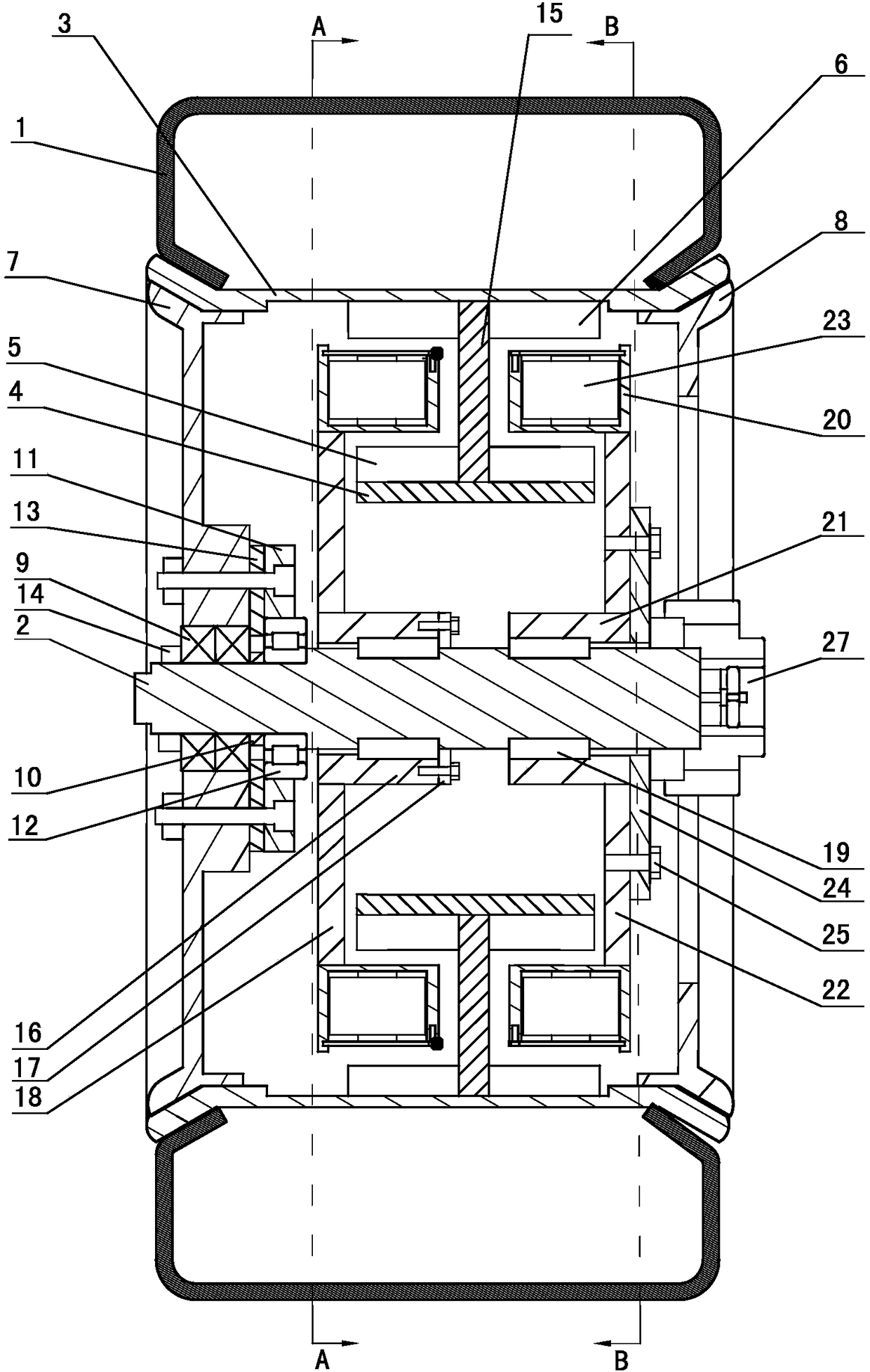 Hub motor driving wheel provided with brake device