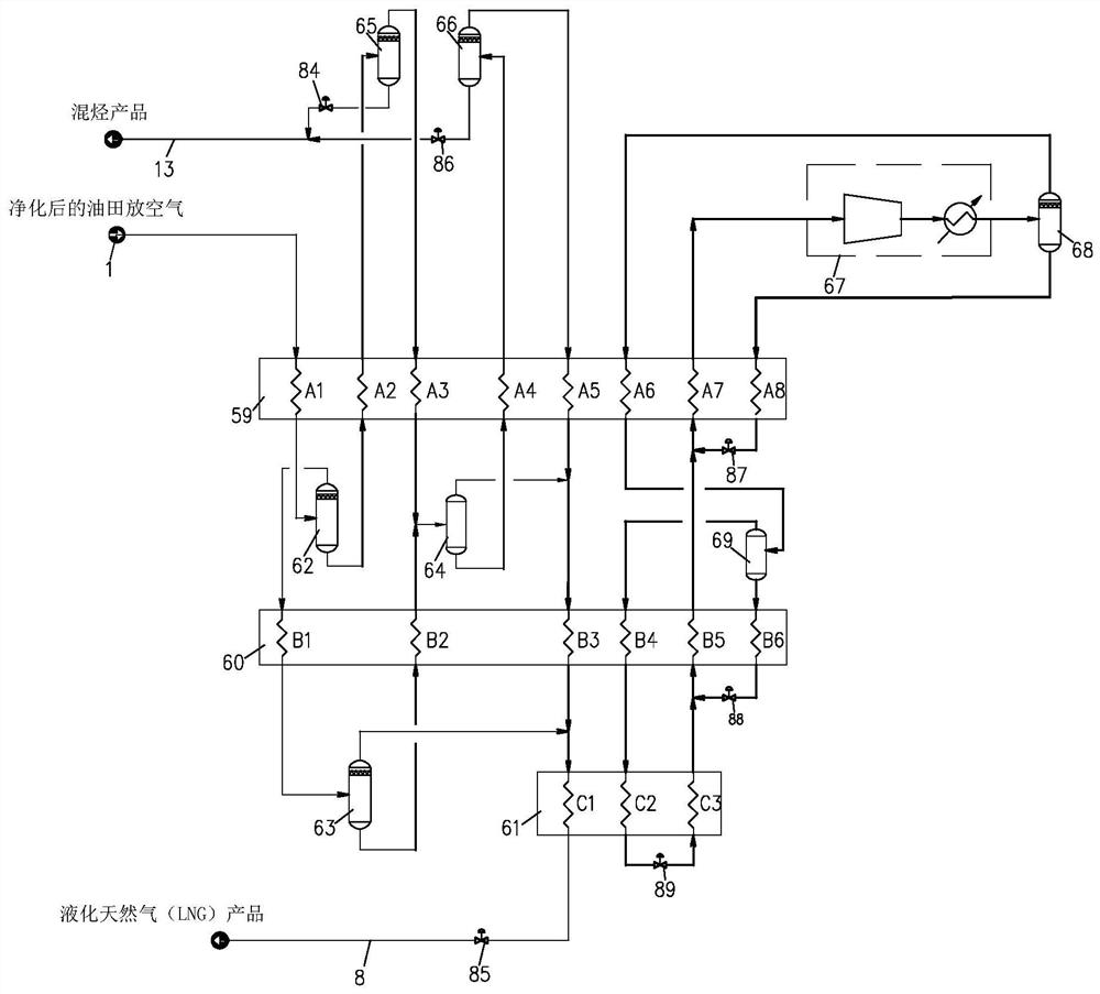 Liquefaction unit in vehicle-mounted mobile oilfield vent gas recovery system and liquefaction method thereof