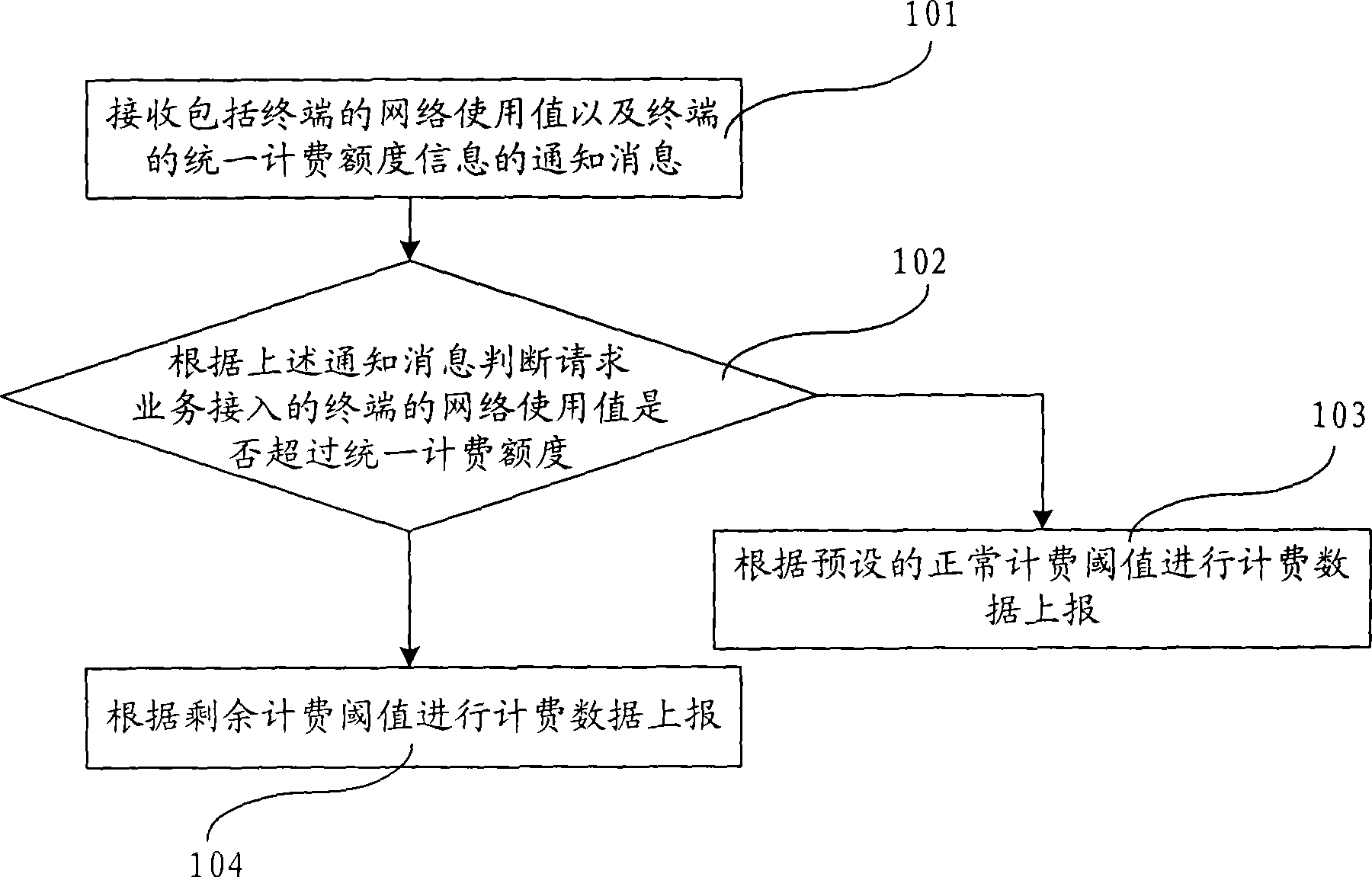 Processing method, apparatus and system for charging communication network