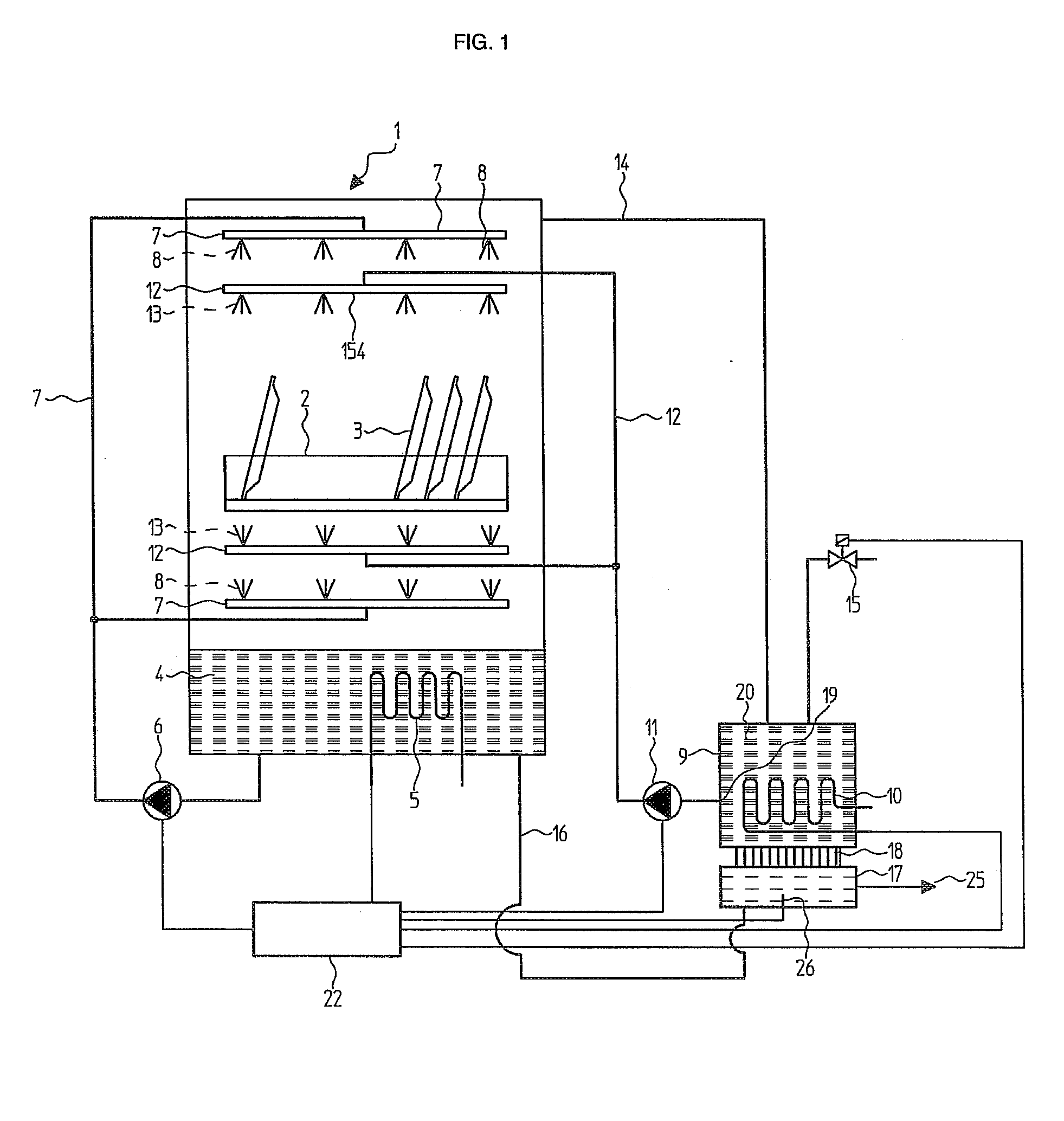 Batch dishwasher with waste water heat recovery