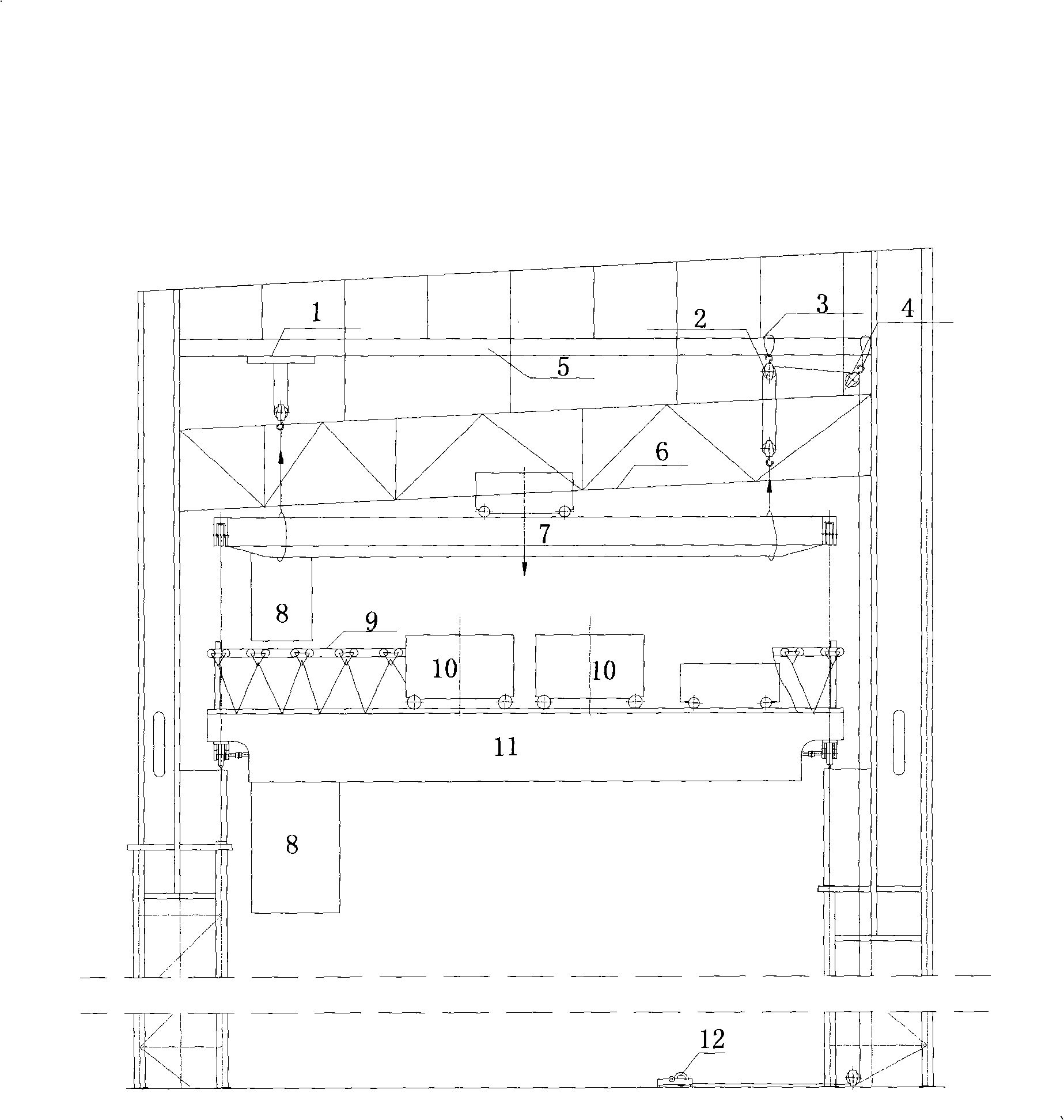 Crown block high altitude integrated suspension transposition construction method