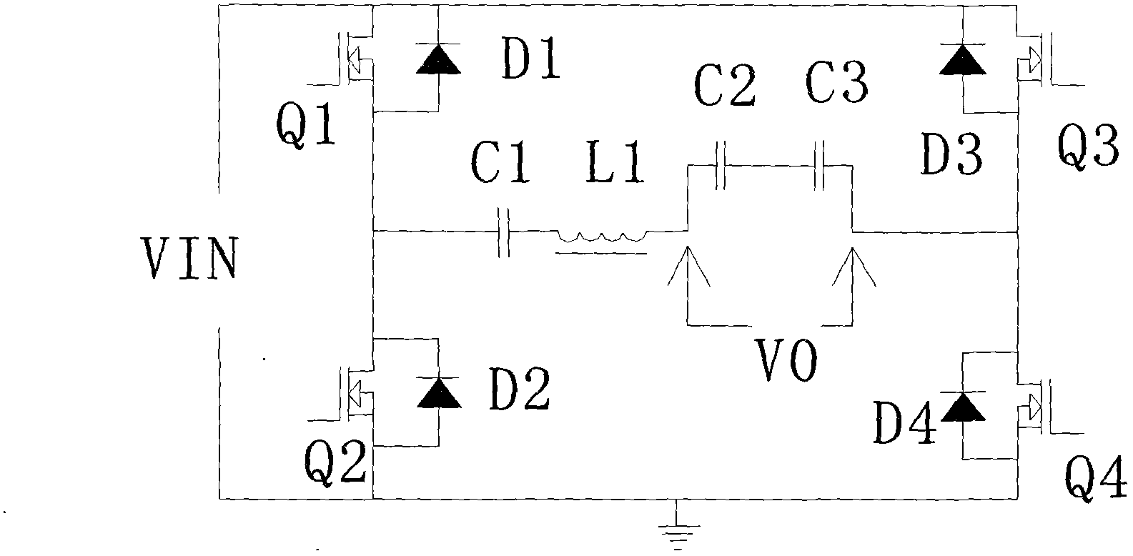 Bridge type LC (inductance capacitance) resonance circuit with overcurrent protection function