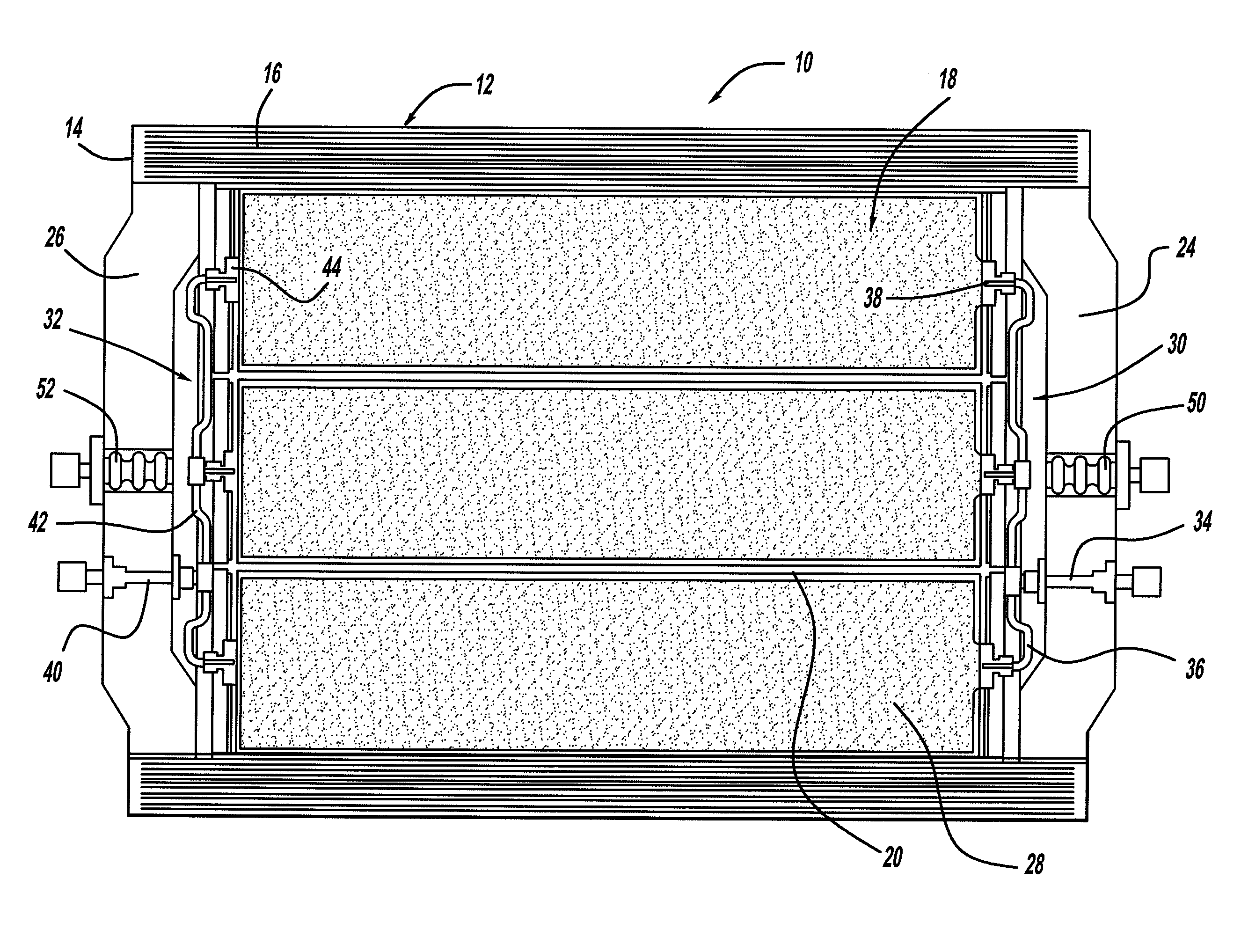 Hydrogen storage tank system based on gas adsorption on high-surface materials comprising an integrated heat exchanger