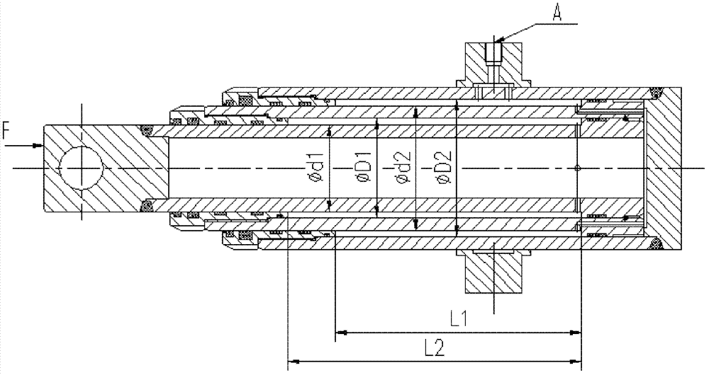 Secondary stretching and retracting hydraulic cylinder and hydraulic equipment