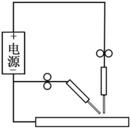 Bypass coupling three-wire indirect electric arc welding method with controllable electric arc space structure