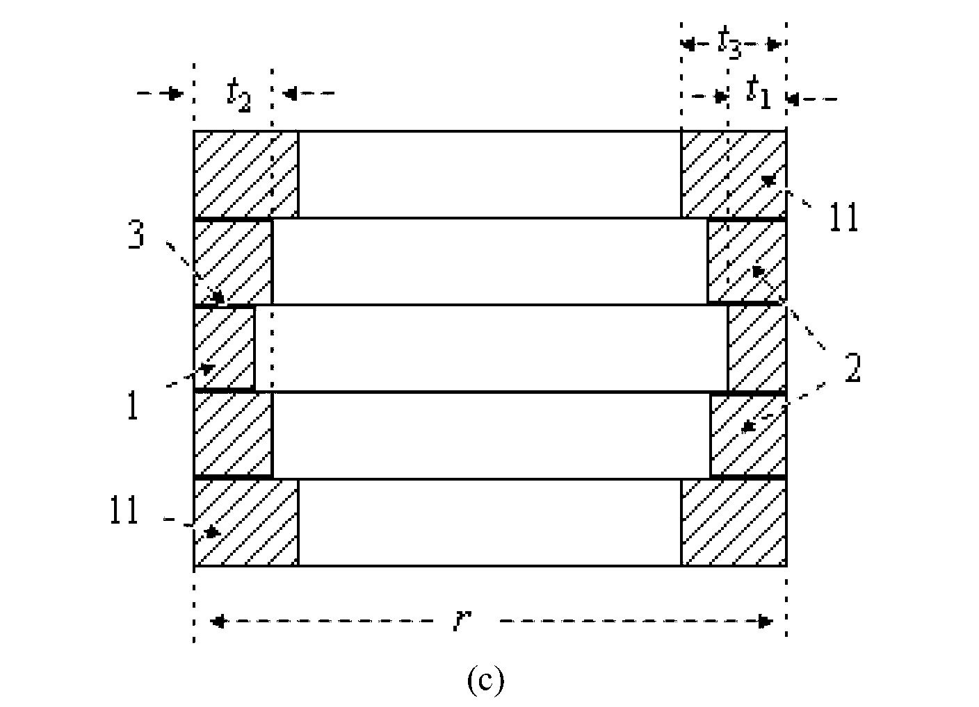 Cylindrical transducer with stacked piezoelectric circular tubes with different internal diameters