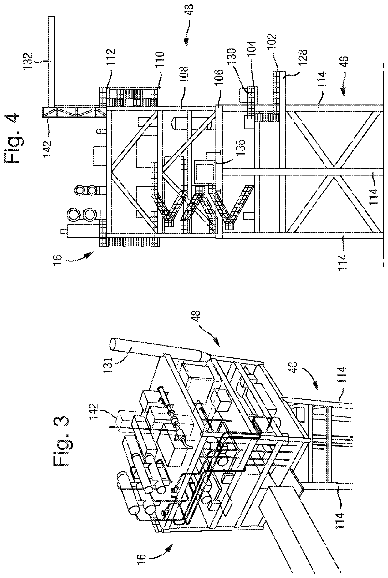 Handling of hydrocarbons and equipment of an offshore platform