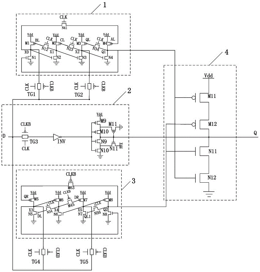 Radiation hardened latch based on heterogeneous double modular redundancy