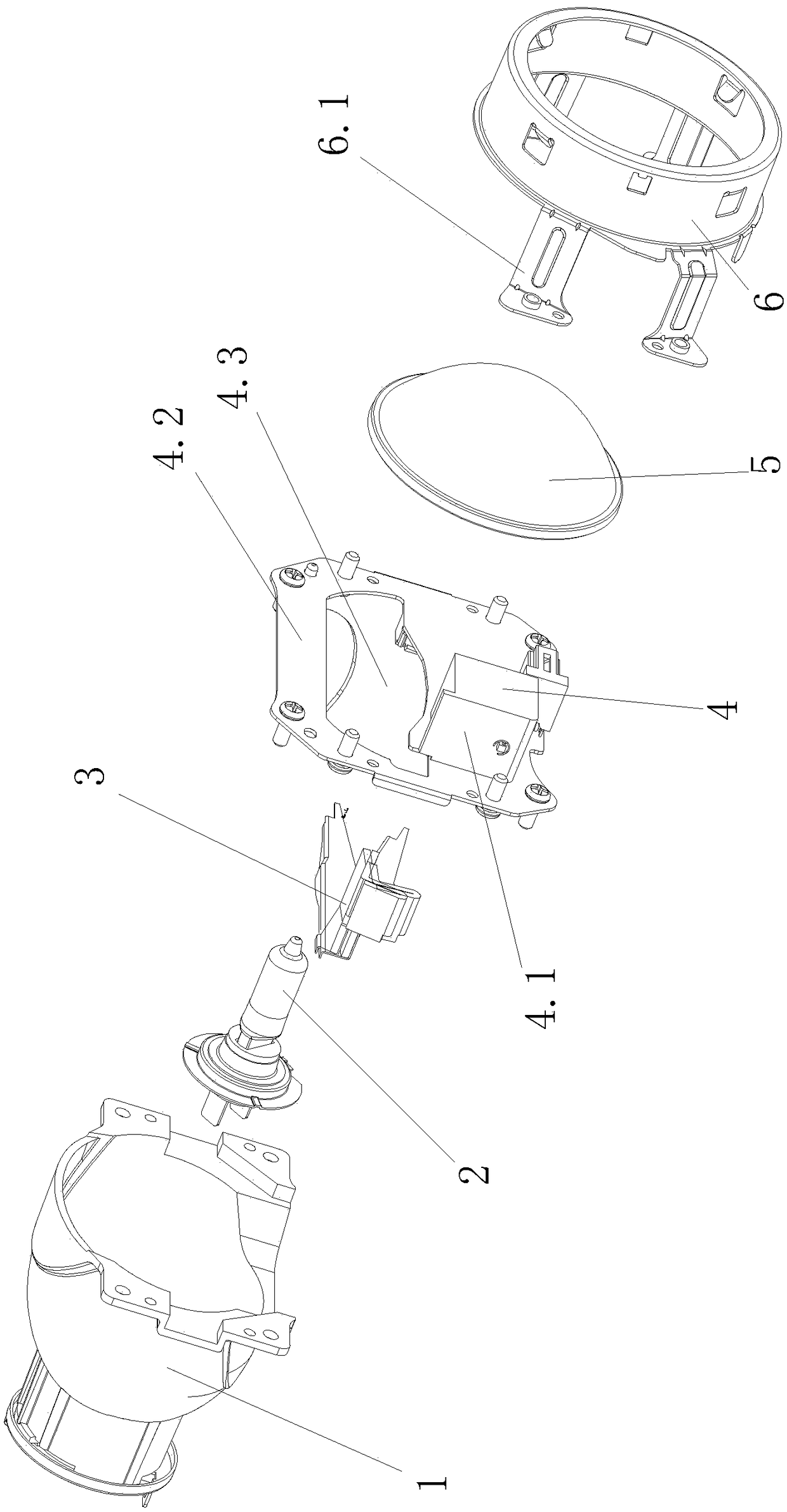 Far-near light lens assembly device with function of preventing chromatic dispersion