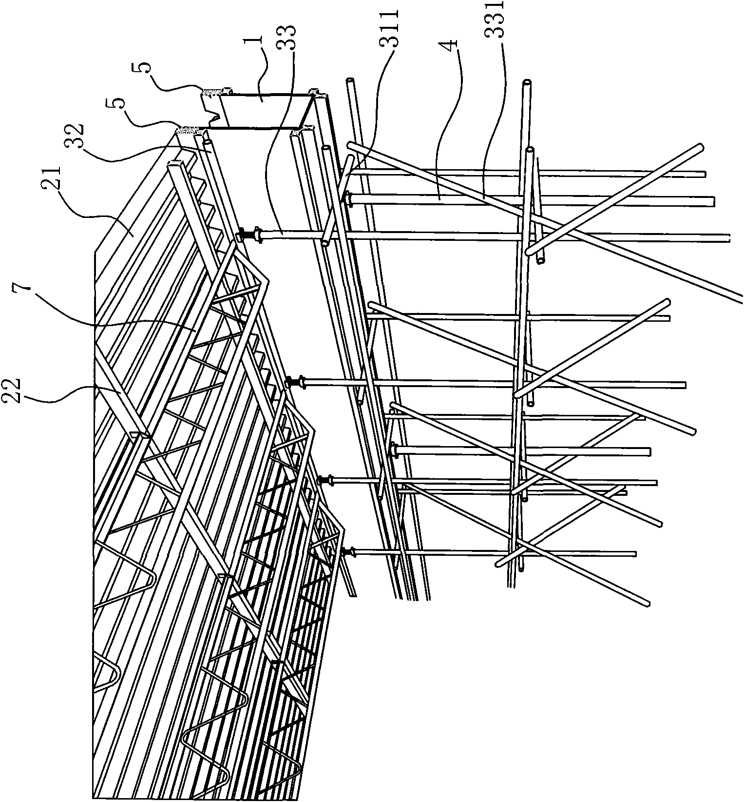 Long-slab-span cast-in-situ beam ribbed floor early-dismantling template formwork system