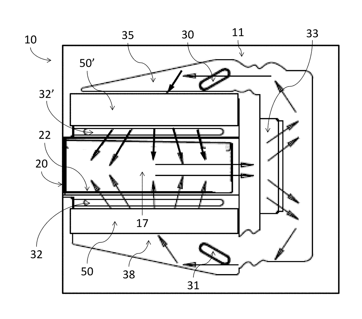 Cooking oven having an active vent