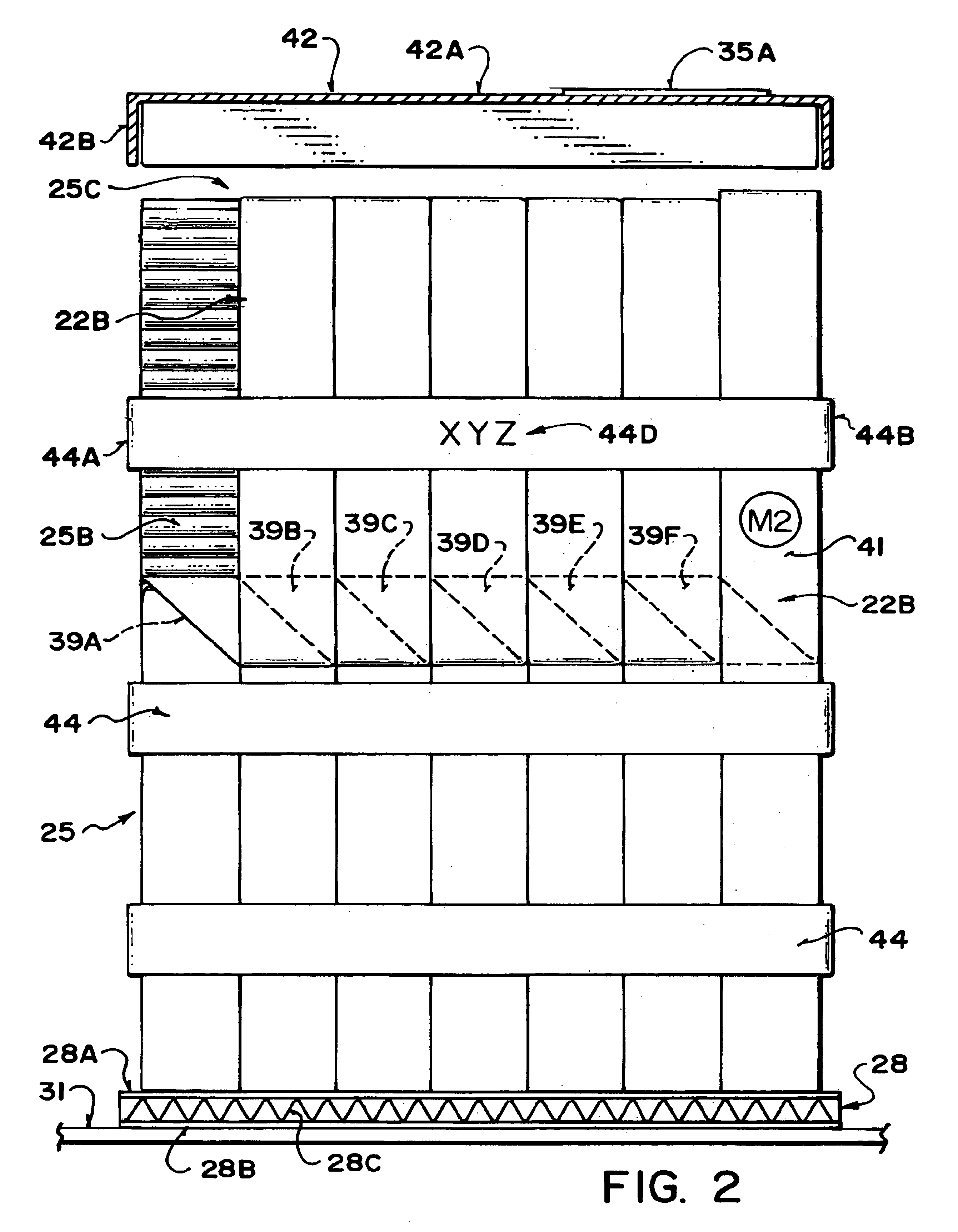 Packaging a strip of material in side by side stacks spliced end to end