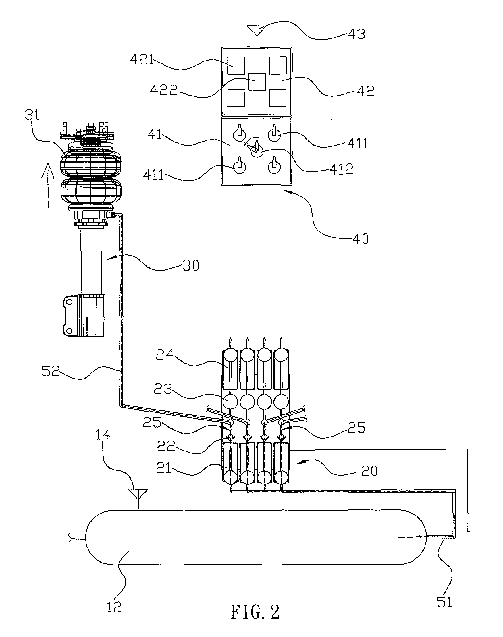 Air-cushion type shock absorbing system that is operated in a wireless controlling manner