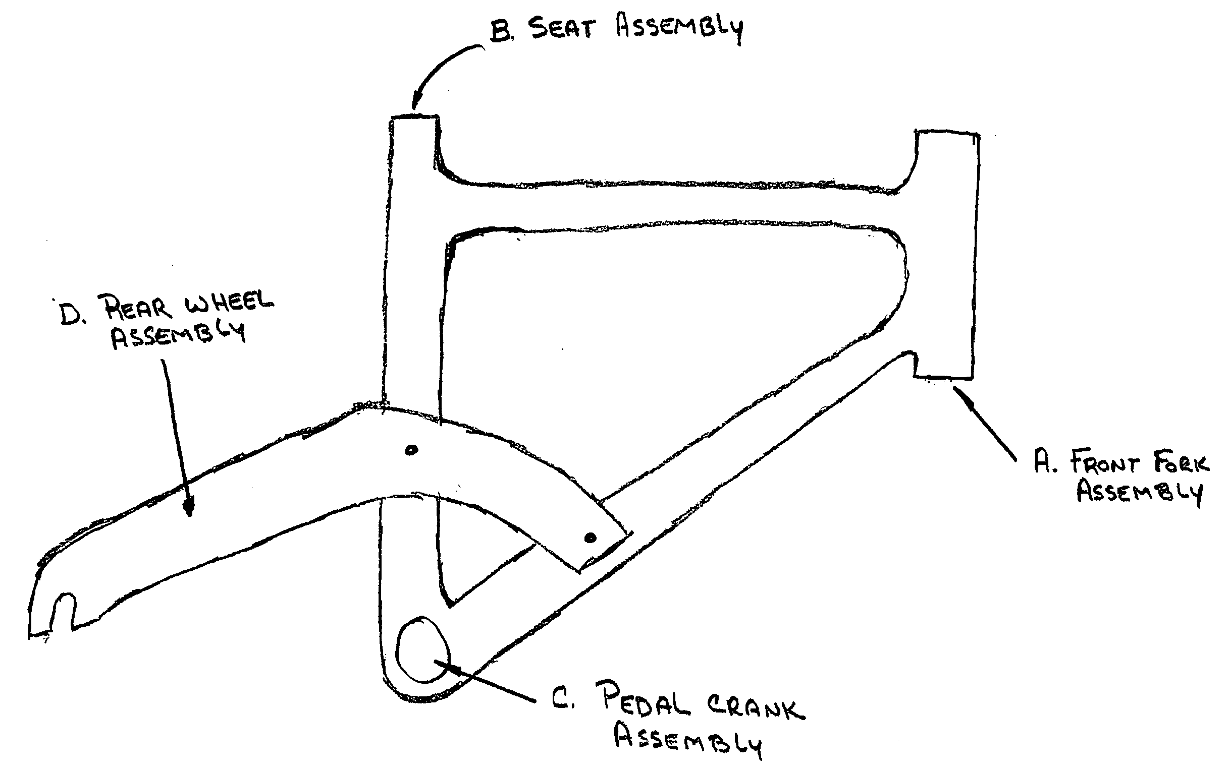 Article of manufacture for a hollow one piece plastic injection molded bicycle frame and process for making same