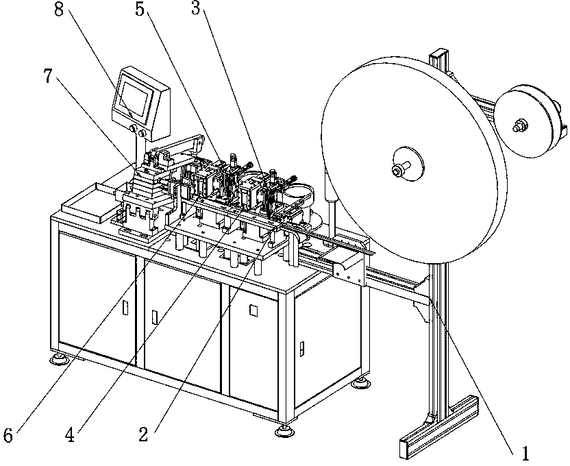 Automatic assembly line for automobile lamplight knob switch elastic piece contact points and work method thereof