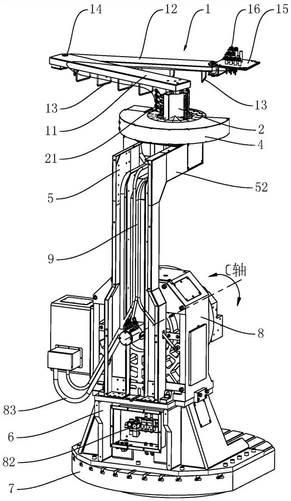 Aerial pipeline arranging structure for horizontal numerical control rotary table