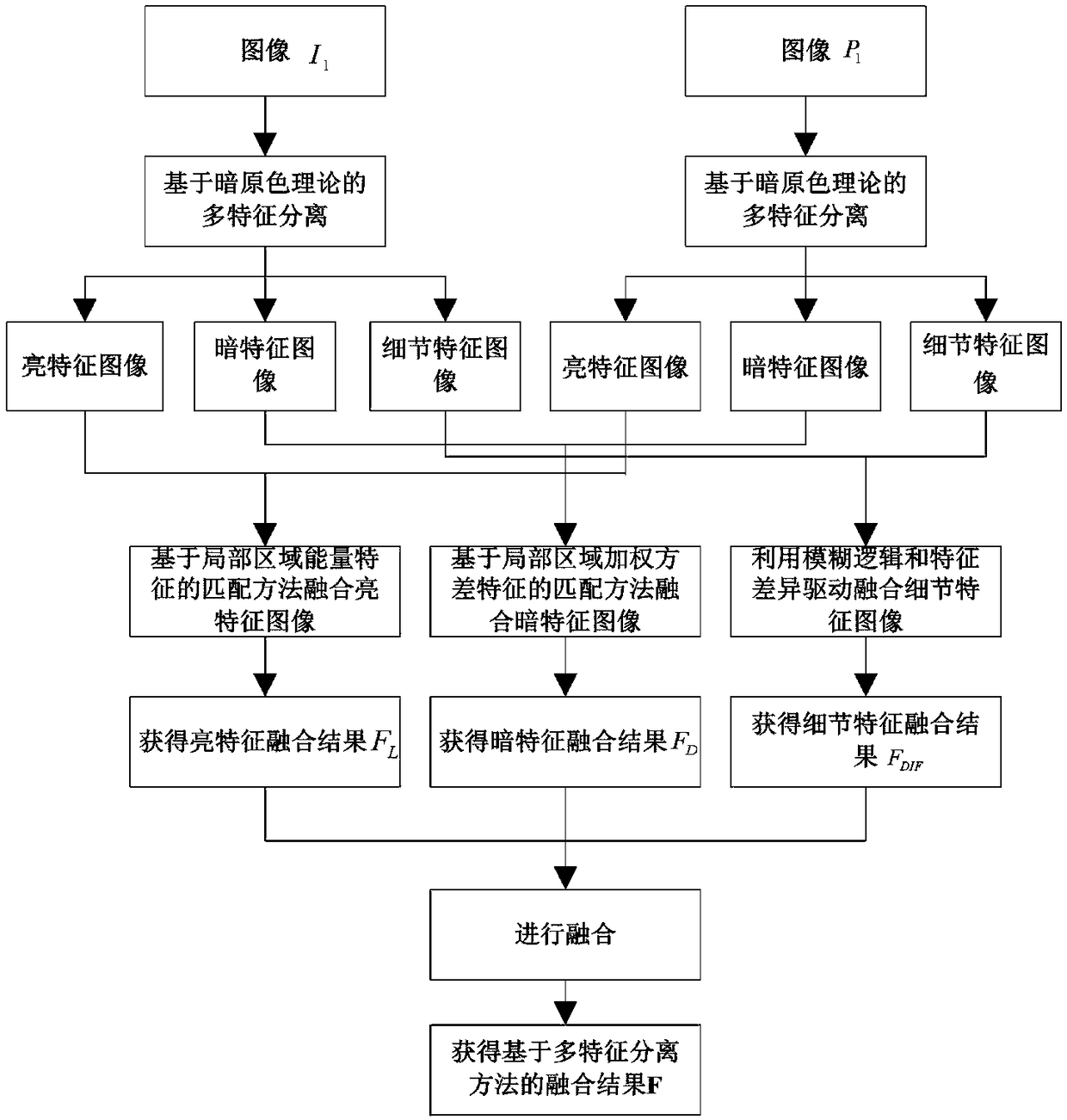 Infrared polarization image fusion method based on multi-feature and feature difference driving