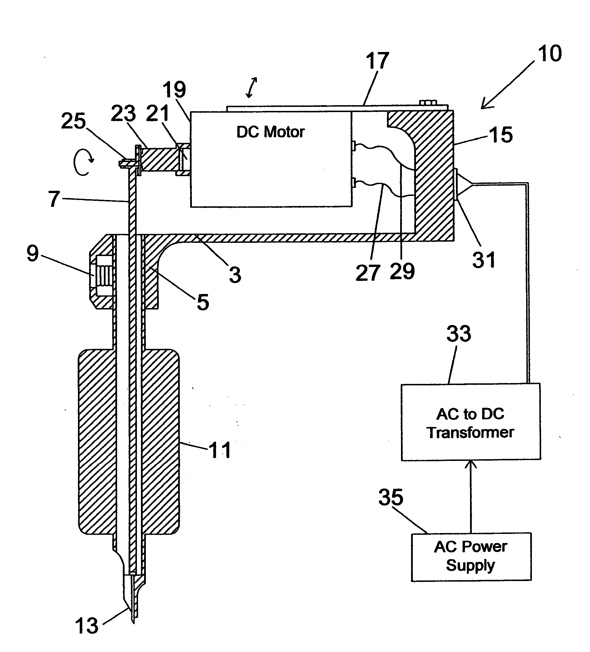 Rotary rattoo machine with suspended motor give