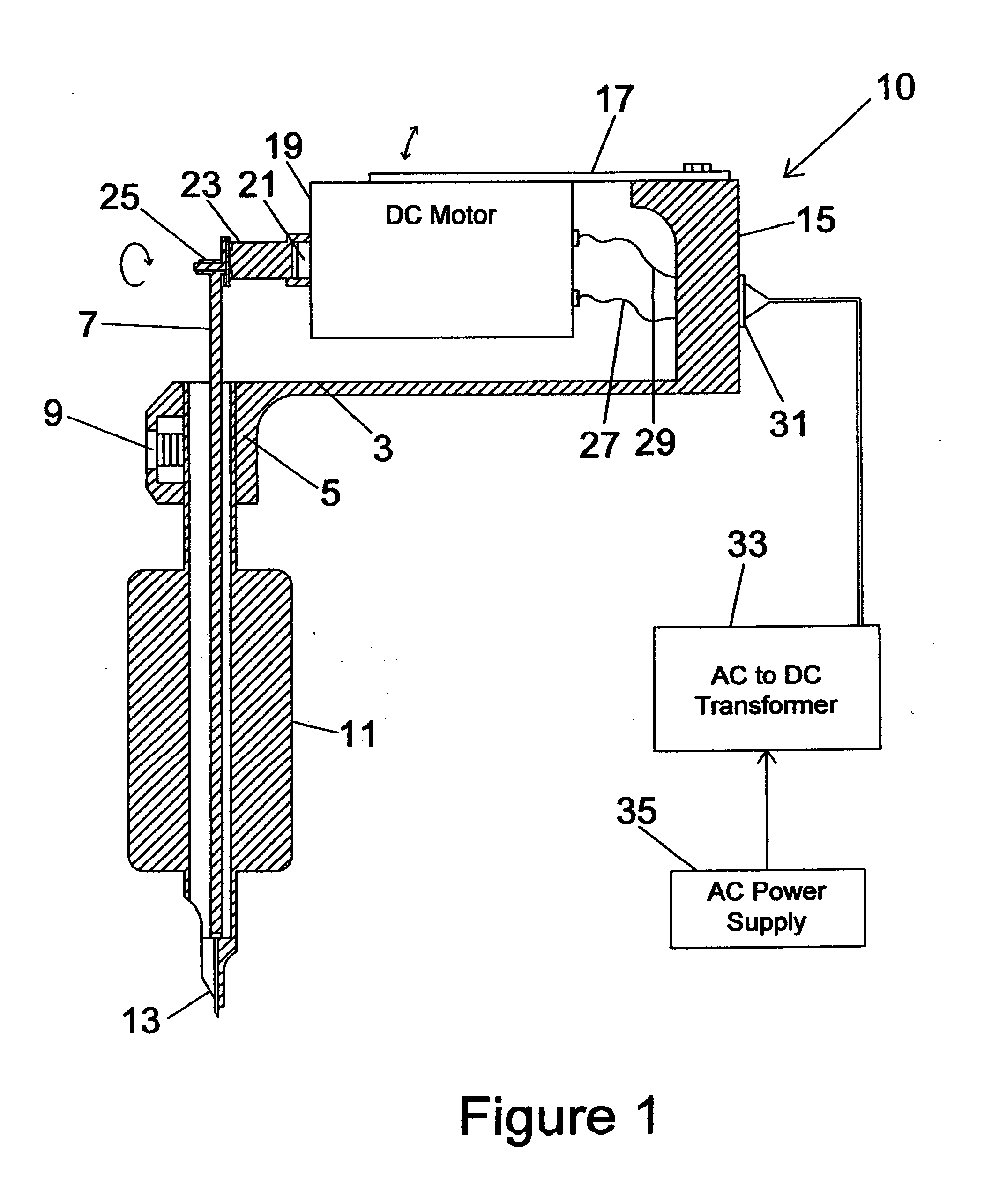 Rotary rattoo machine with suspended motor give