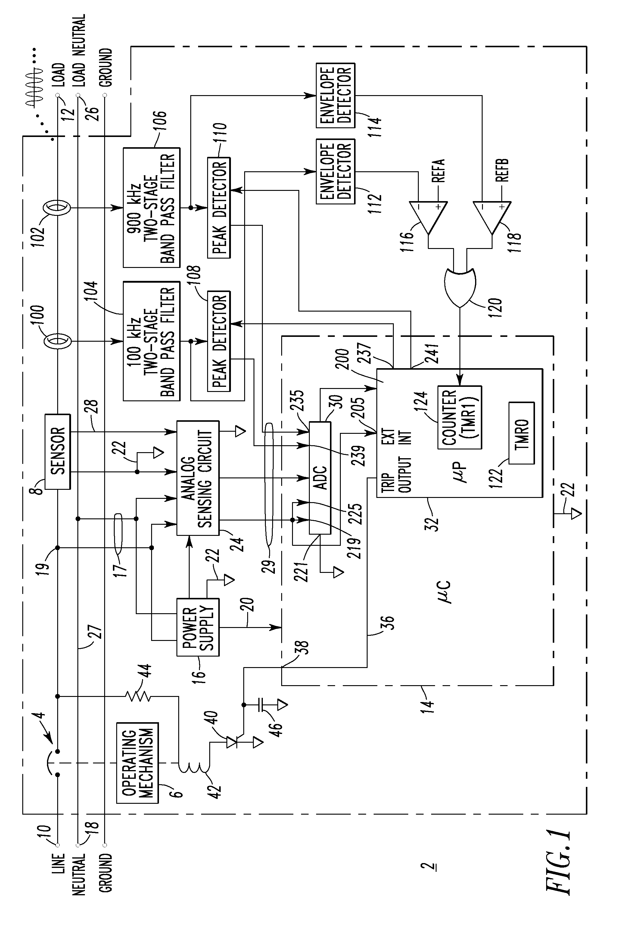 Arc fault circuit interrupter and series arc fault detection method using plural high frequency bands