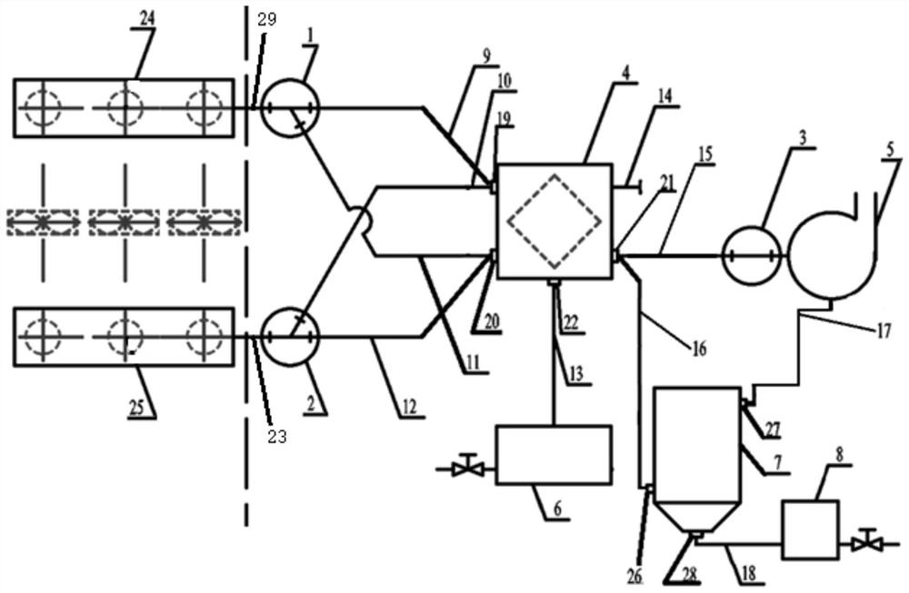 Device for wood drying chamber heat energy recovery and VOC treatment