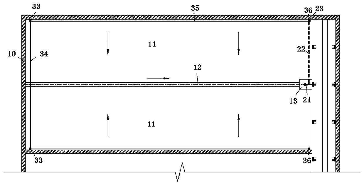 Coiling-sweeping type flushing device for regulating storage tank and control method thereof