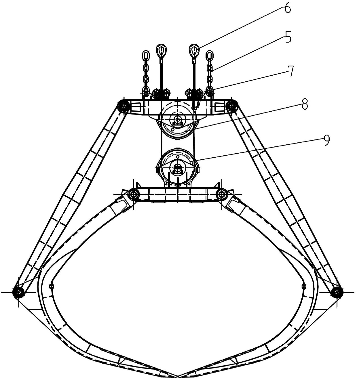 Universal mechanism for realizing triple or quadruple operation of grab bucket