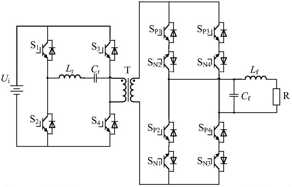 LC series resonance high frequency chain matrix-type inverter topology and resonance modulation method thereof