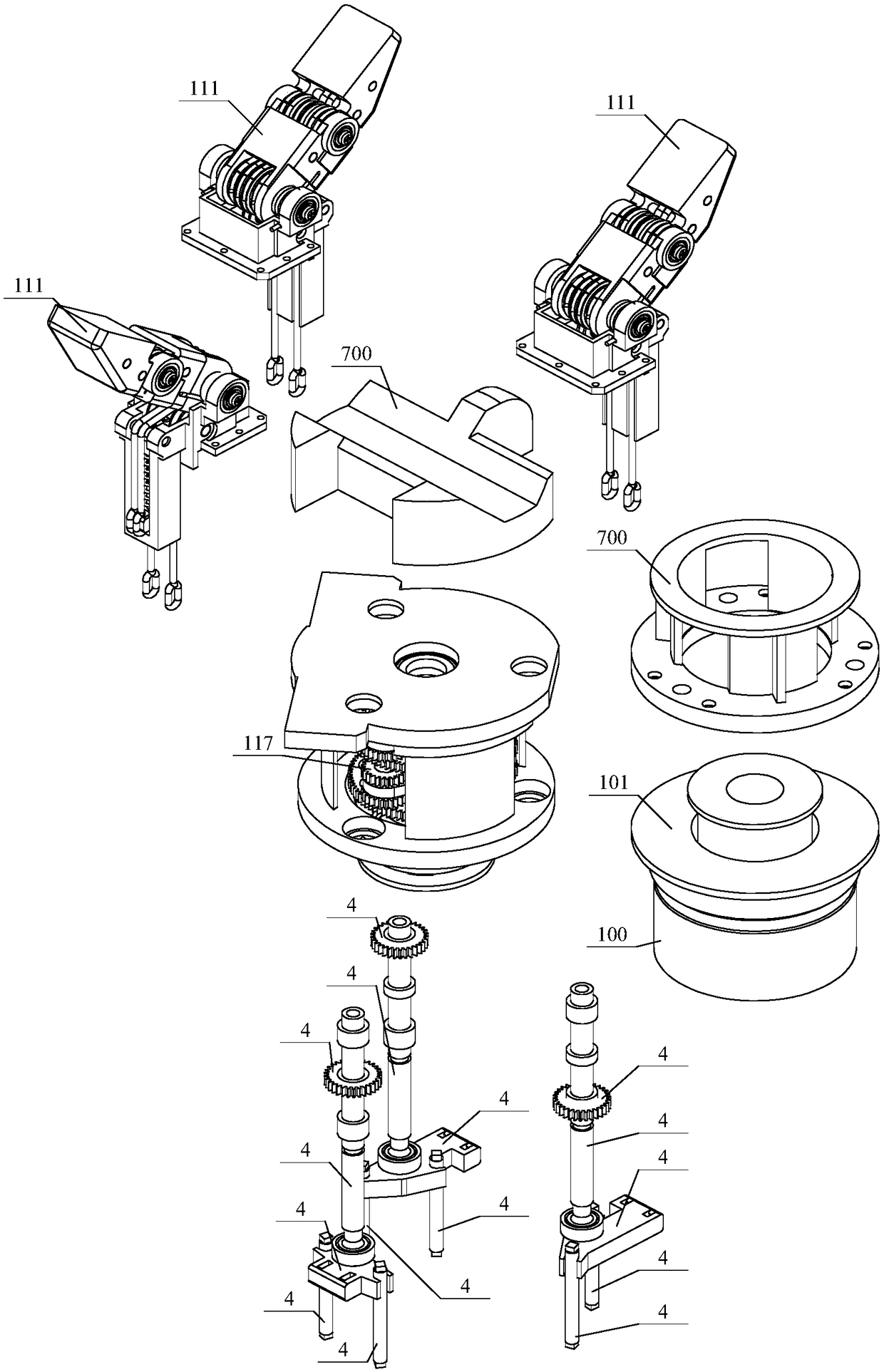 Tendon rope transmission coupling self-adaption three-finger differential motion robot hand paw device