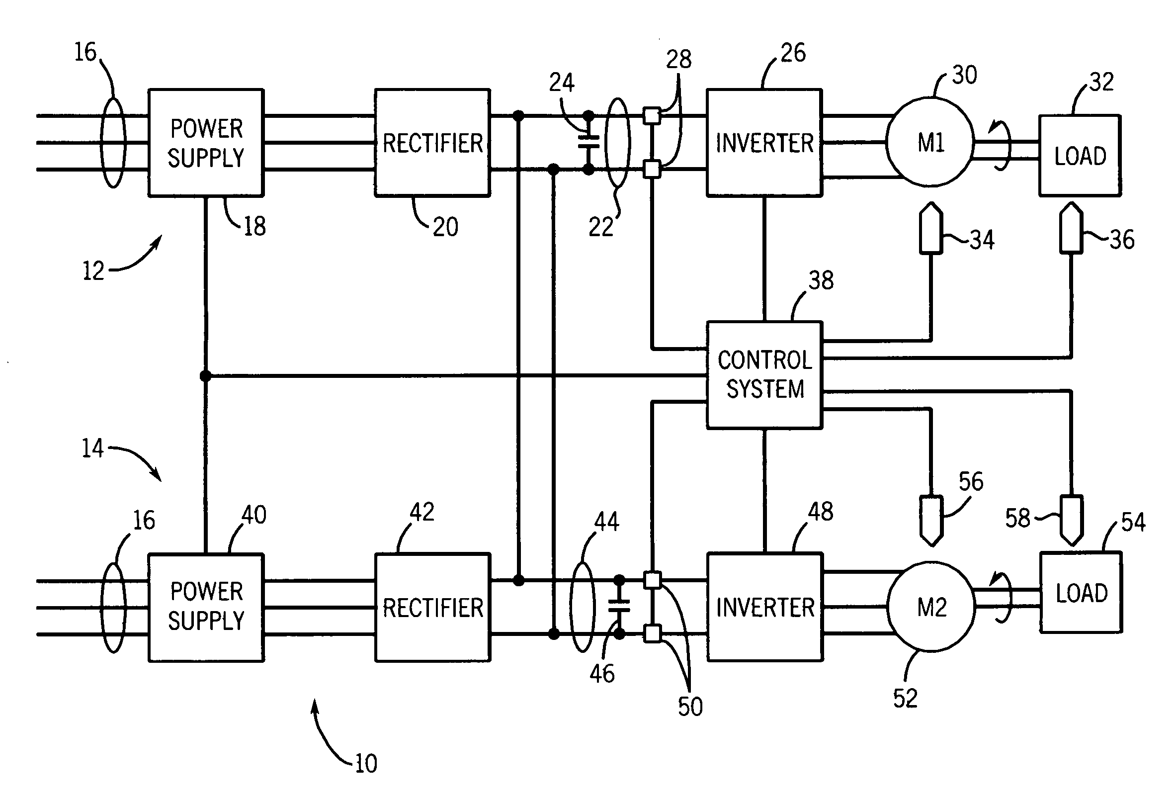 Electric braking of machinery with a plurality of inverter-fed motors