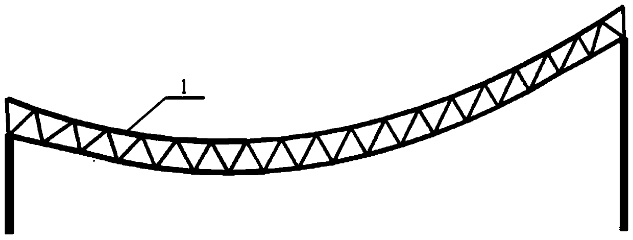 Cable-held truss structure with height-adjustable point