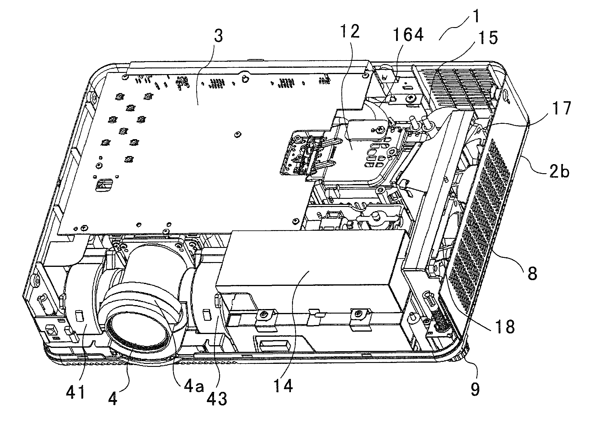 Projection image display apparatus having a noise removal filter portion