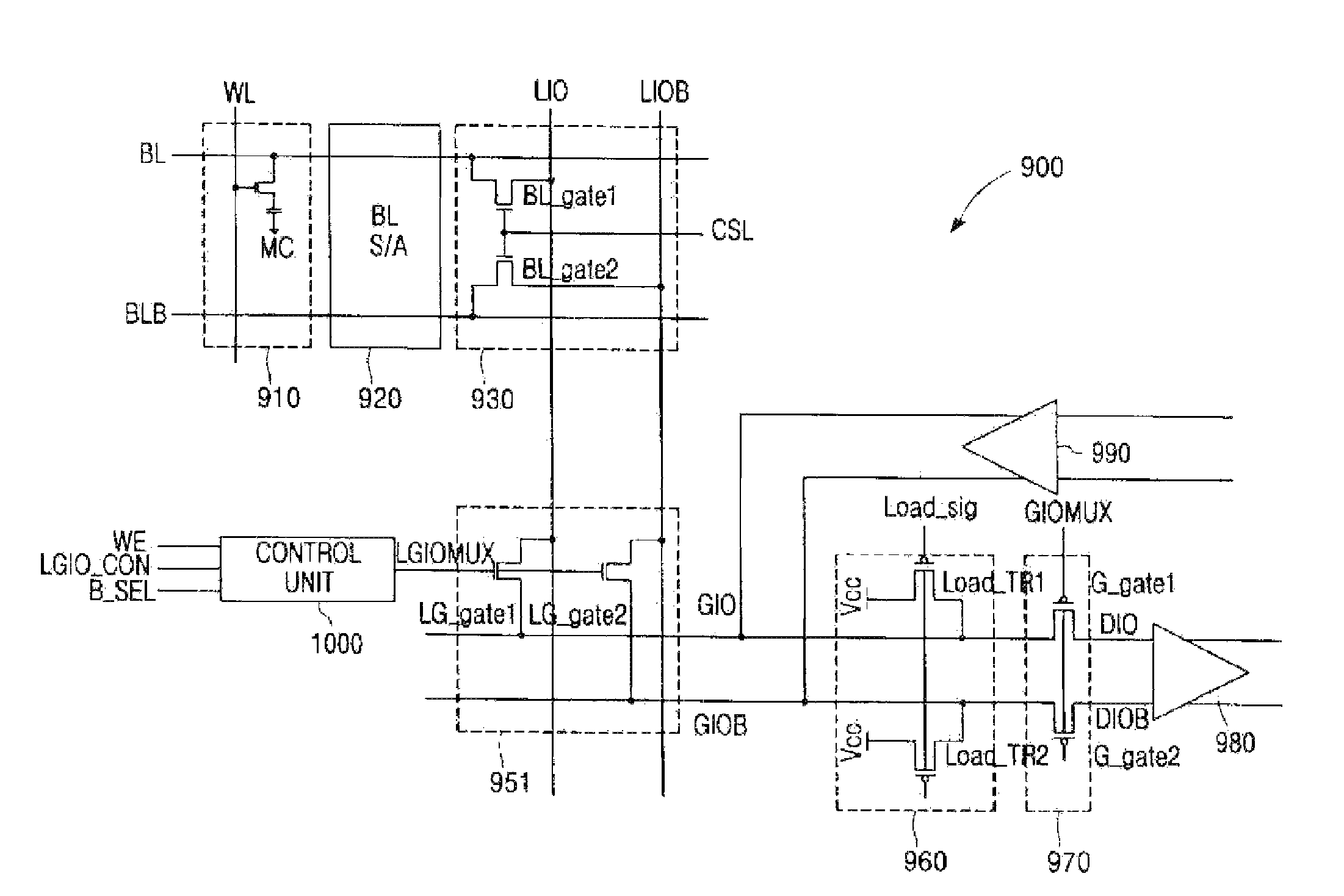 Memory device with separate read and write gate voltage controls